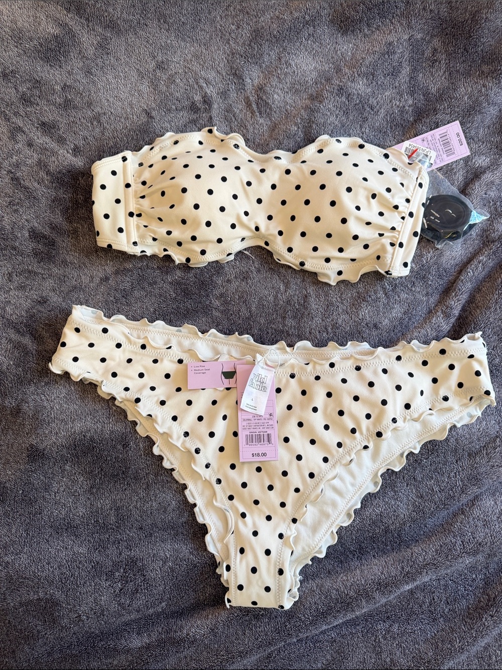 wild fable Cream and Black Polka Dot Bandeau Bikini Set